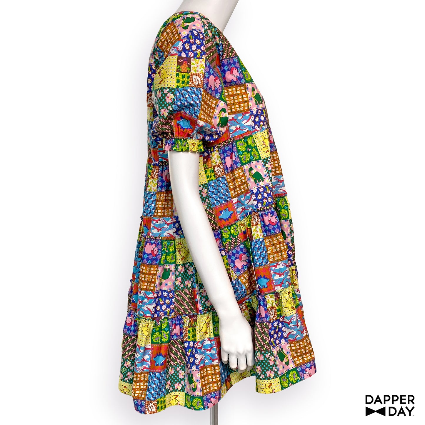'Prehistoric Patchwork' Prairie Mini Dress in Cotton - Final Sale