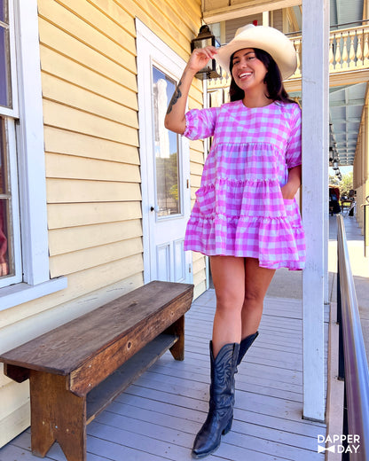 Prairie Mini Dress (Pink Gingham)