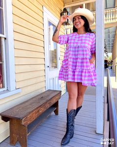 Prairie Mini Dress (Pink Lilac Gingham)