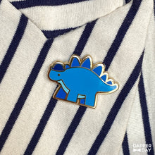 Load image into Gallery viewer, Dapper Stegosaurus Pin in Blue
