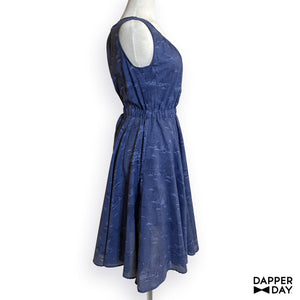 'Neverland Toile' Popover Dress in Blue Cotton