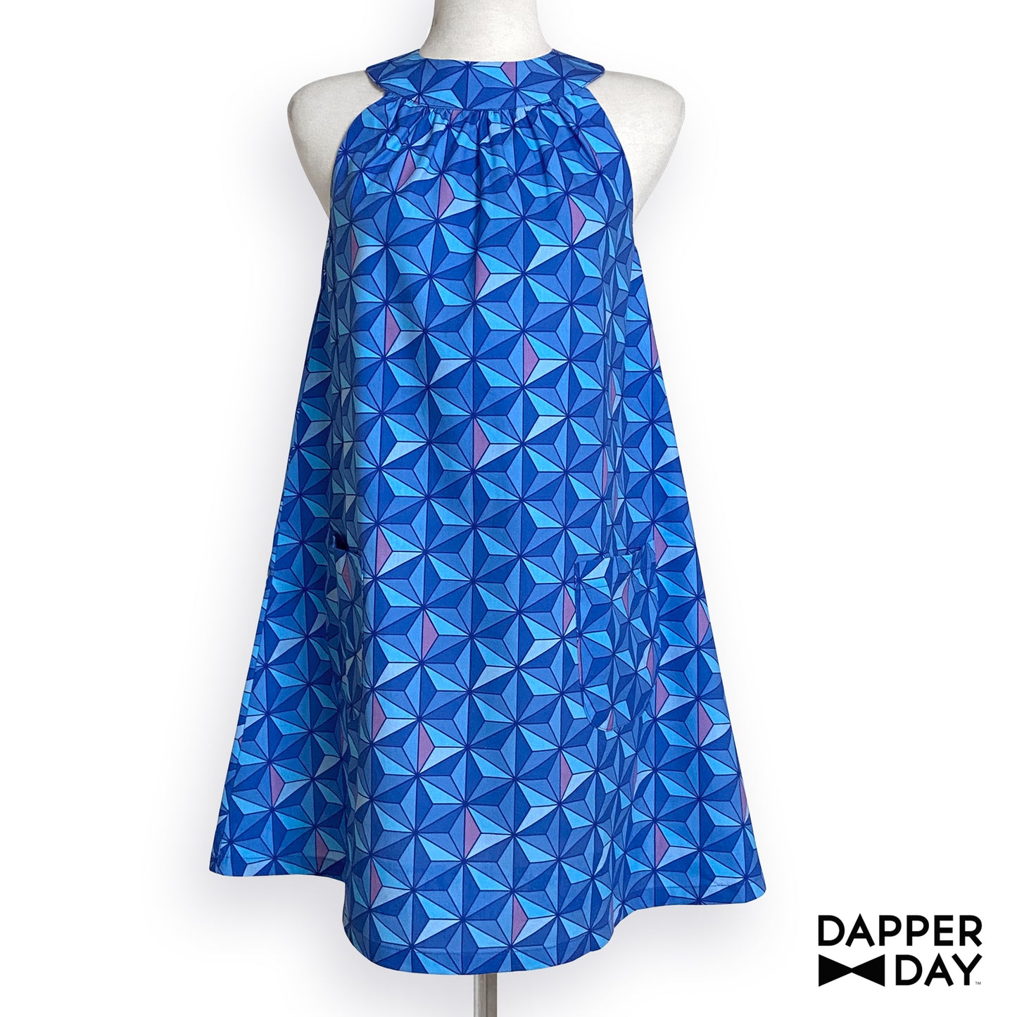 'Sharkstooth' Cotton Trapeze Dress (Sapphire)